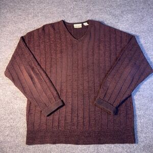 Vintage Giorgio di Firenze Mens V-Neck Sweater Wool Blend Ribbed Knit 90s Large